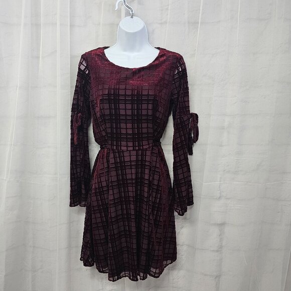 LC Lauren Conrad Burgundy Purple Velour Goth Boho Dress Sheer Fairy S - Picture 15 of 15